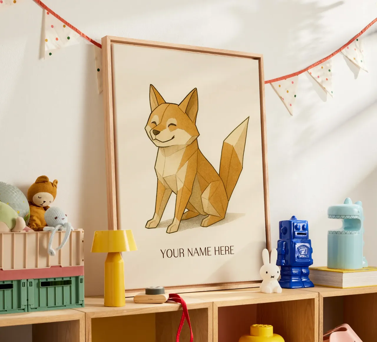 Origami Shiba Inu with Personalised First Name canvas by japanfox