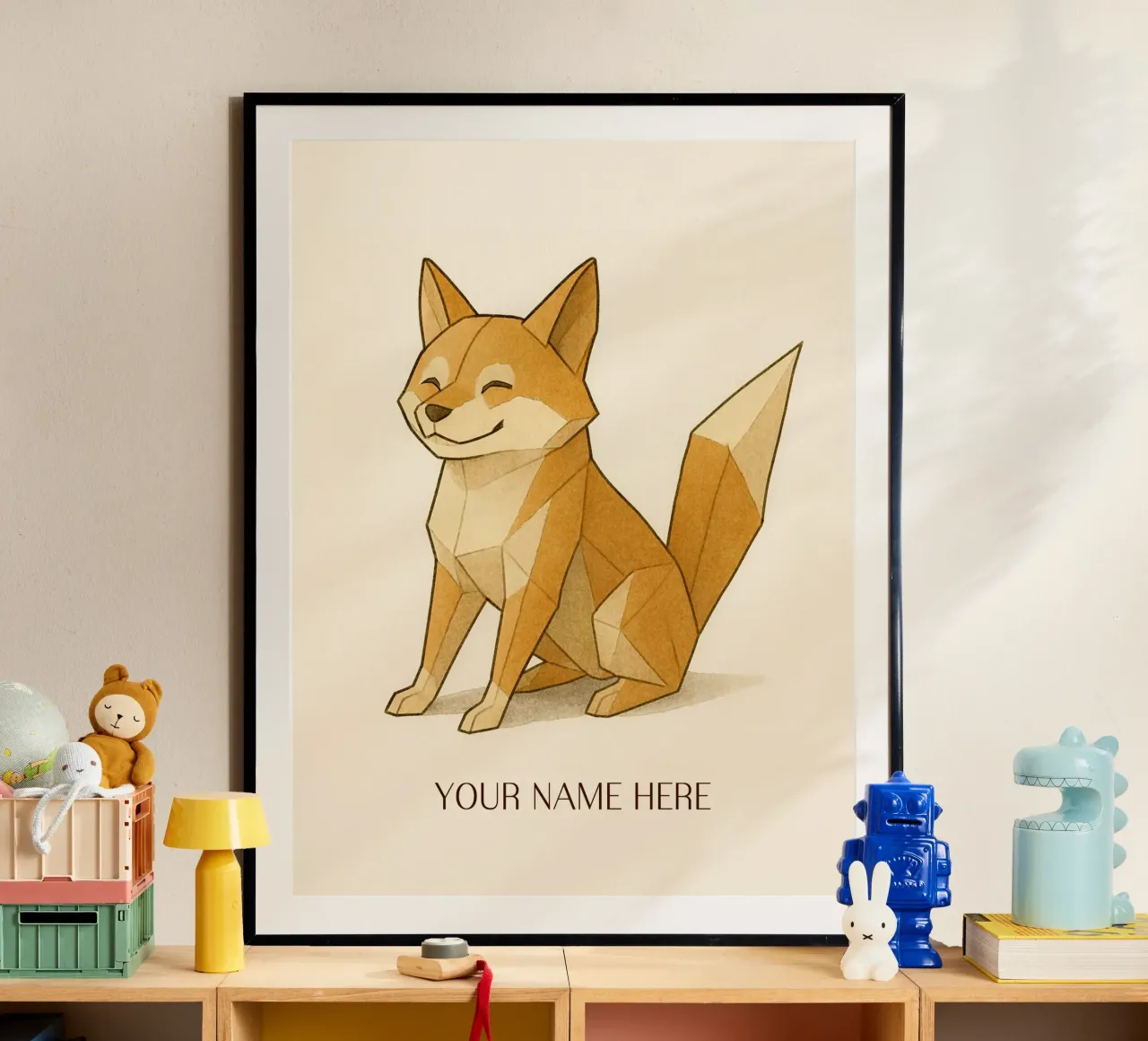 Origami Shiba Inu with Personalised First Name hahnemühle by japanfox