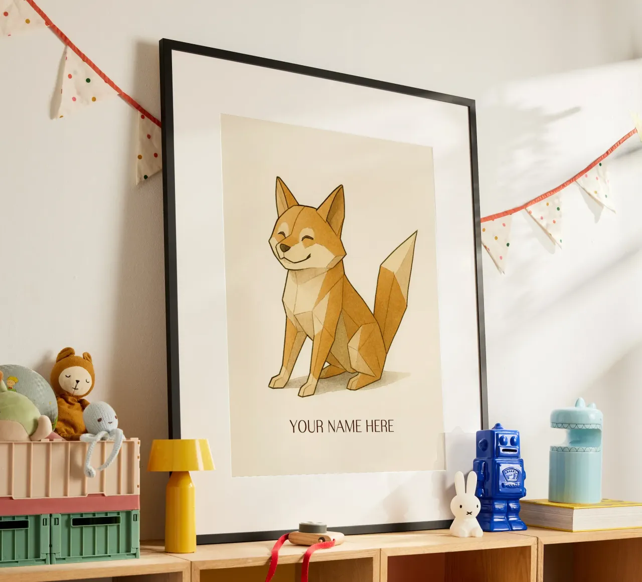 Origami Shiba Inu with Personalised First Name hahnemühle by japanfox