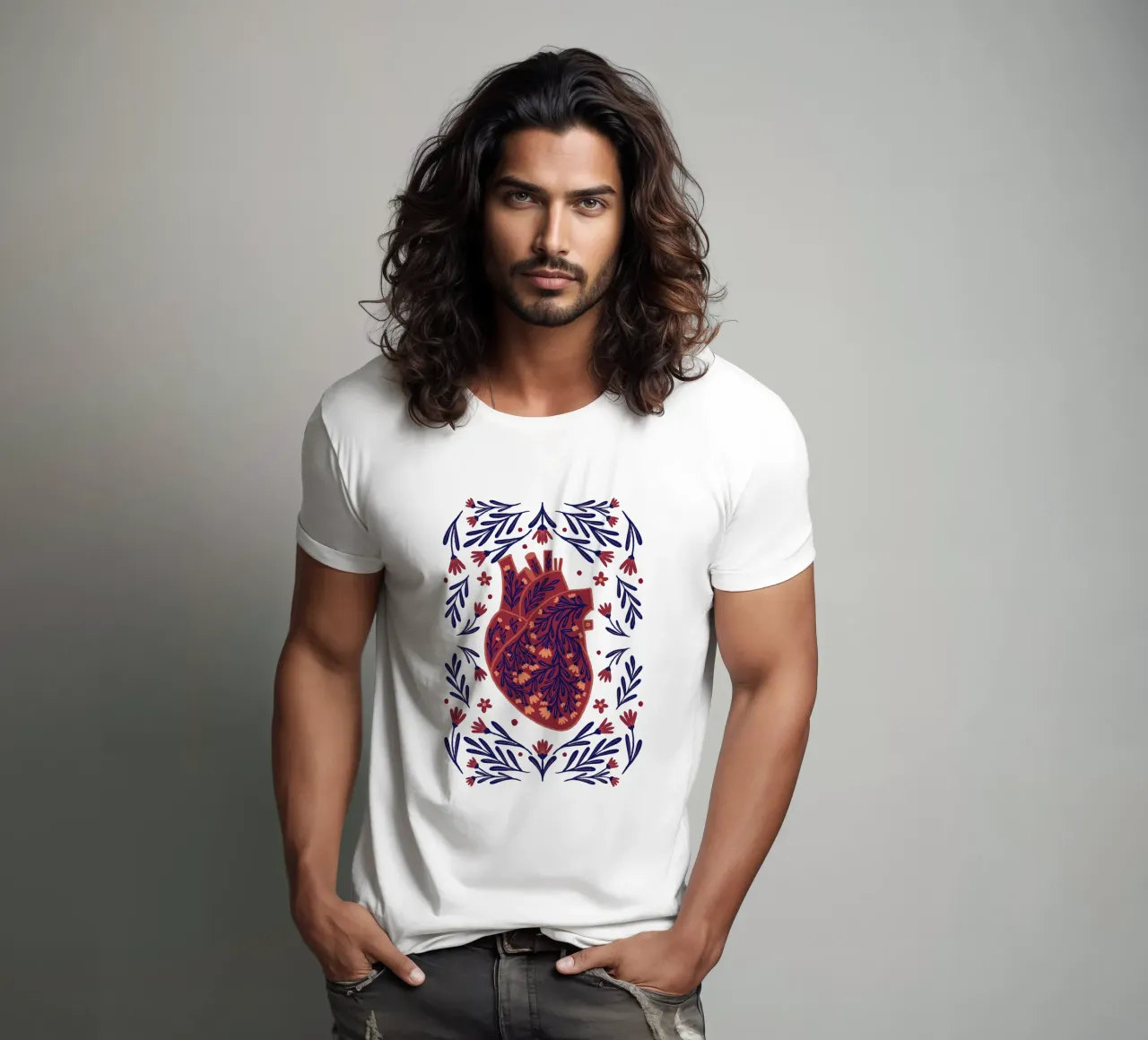 Cuore anatomico floreale - marrone e indaco t-shirt da Wackapacka