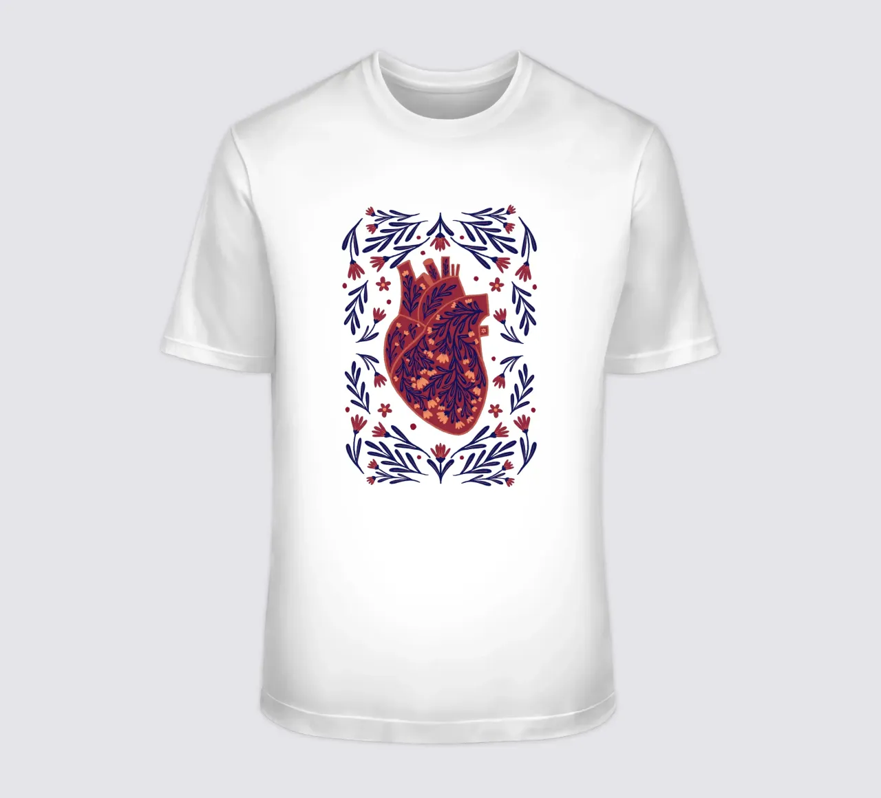 Cuore anatomico floreale - marrone e indaco t-shirt da Wackapacka