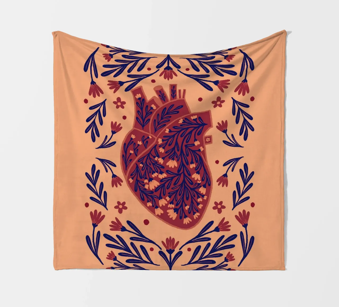 Cuore anatomico floreale - marrone e indaco coperta in pile da Wackapacka