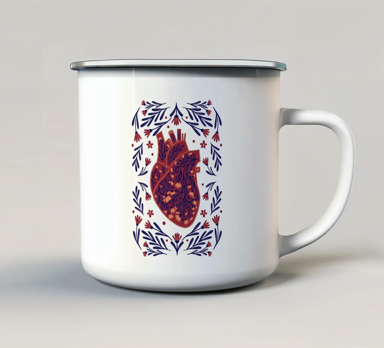 Cuore anatomico floreale - marrone e indaco tazza in smalto da Wackapacka