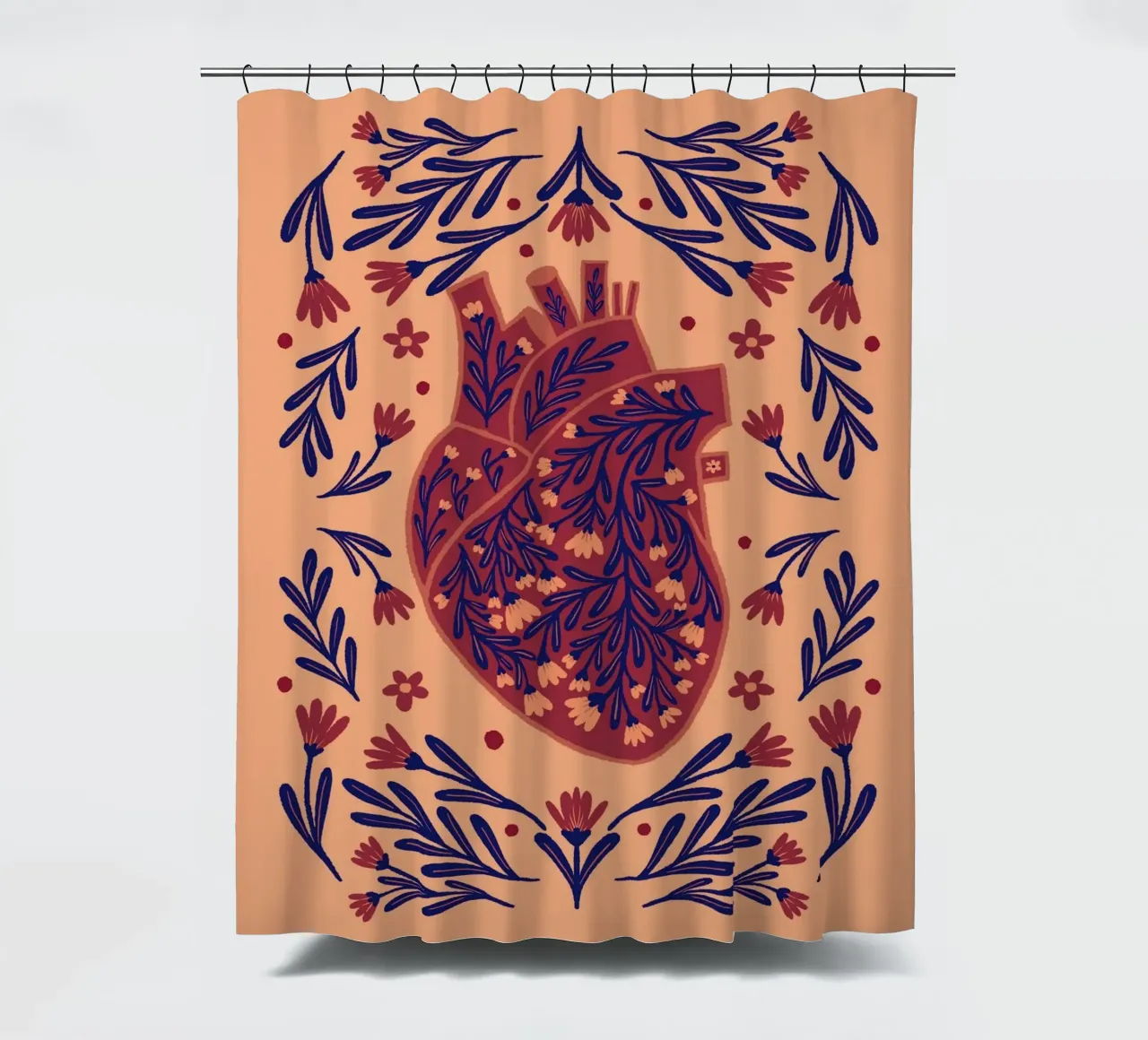 Cuore anatomico floreale - marrone e indaco tenda da doccia da Wackapacka