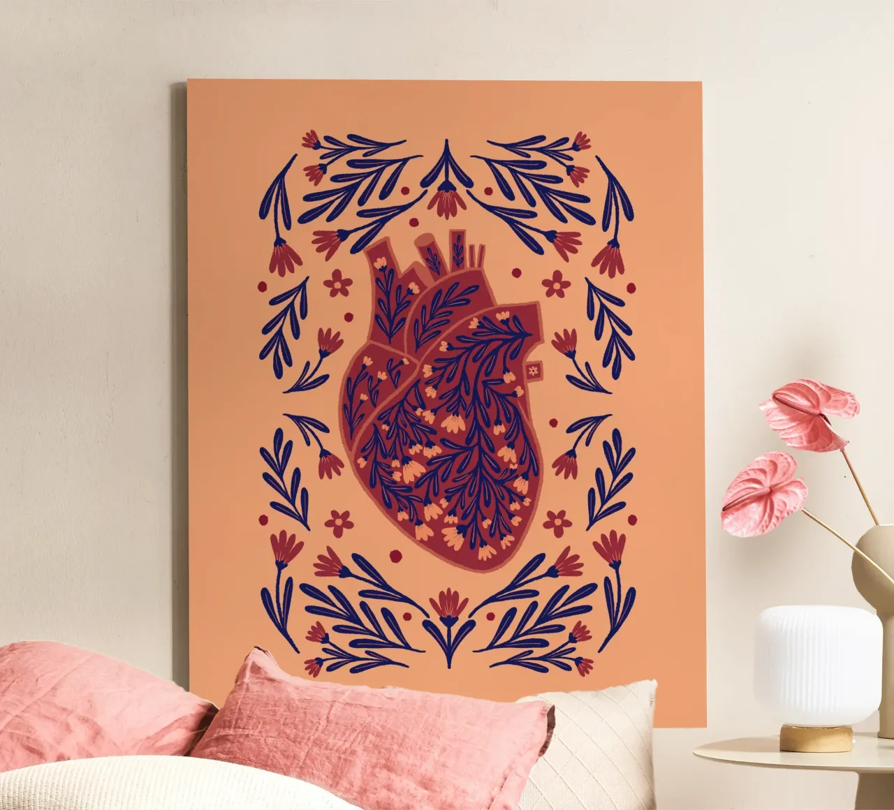 Cuore anatomico floreale - marrone e indaco tela da Wackapacka