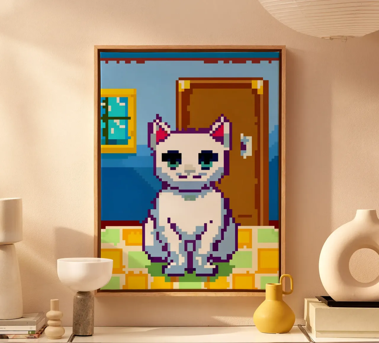 Gatto bianco carino tela con Cornice a cassetta da DOG AND CAT