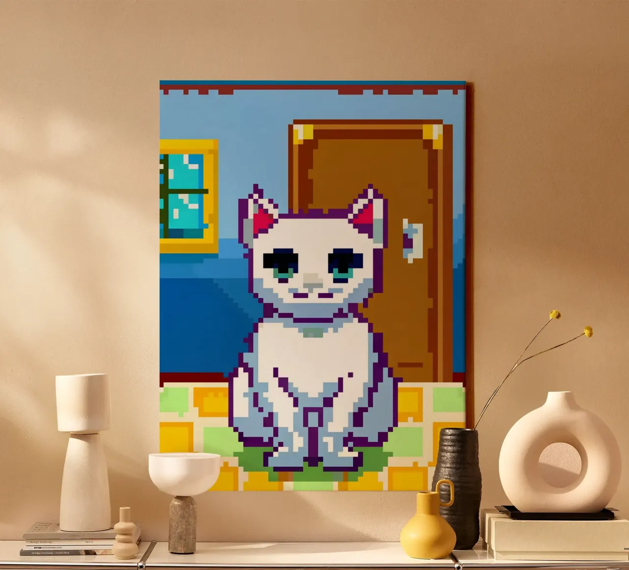 Gatto bianco carino tela con Cornice a cassetta da DOG AND CAT