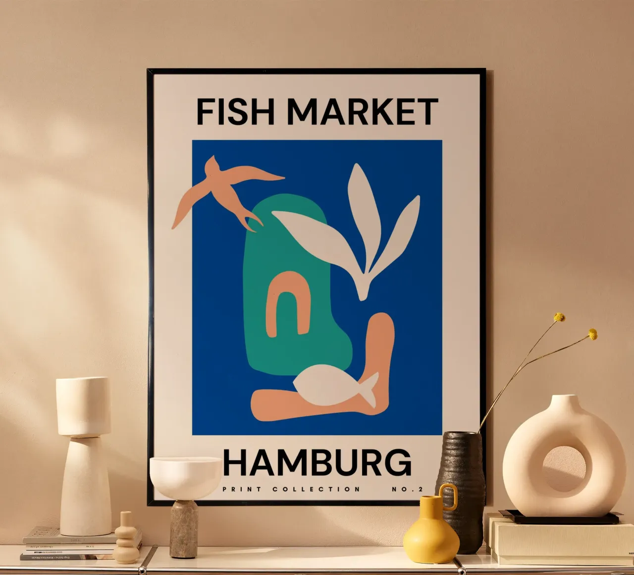 Mercato del pesce di Amburgo City Art - Corallo marino e vita marina poster con telaio in legno da Studio Remiér