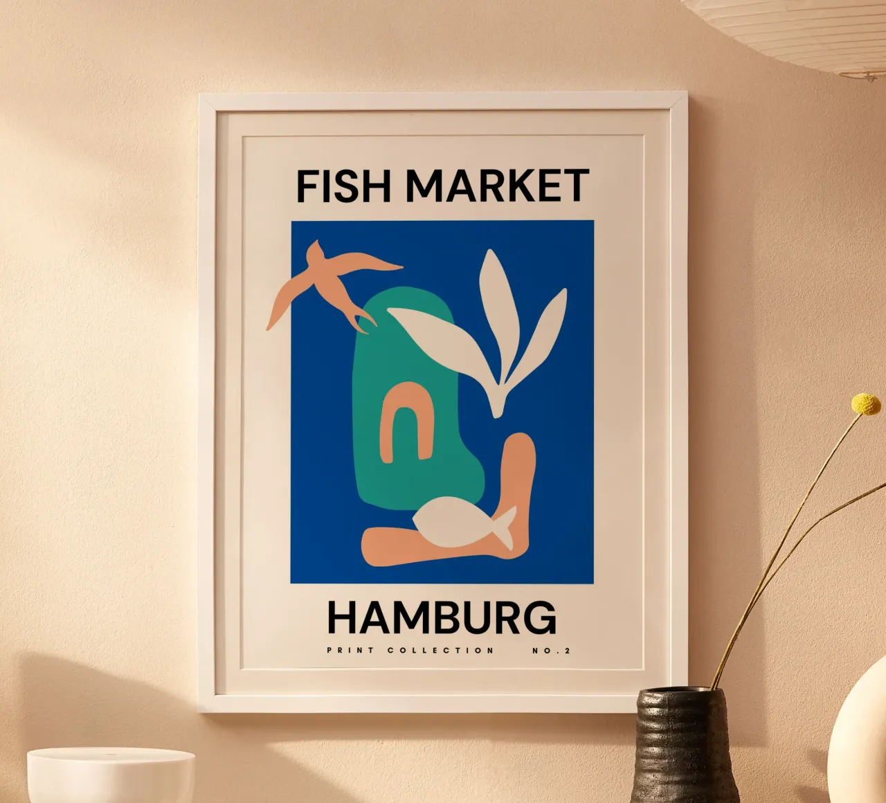 Mercato del pesce di Amburgo City Art - Corallo marino e vita marina poster con telaio in legno da Studio Remiér