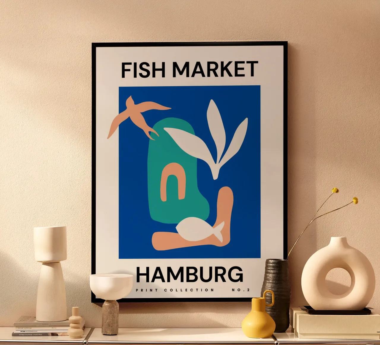 Mercato del pesce di Amburgo City Art - Corallo marino e vita marina poster con telaio in legno da Studio Remiér