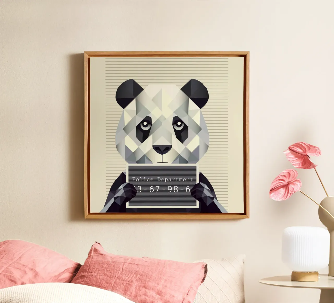 Panda Mugshot - Catturato in modo bestiale! tela con Cornice a cassetta da namosh