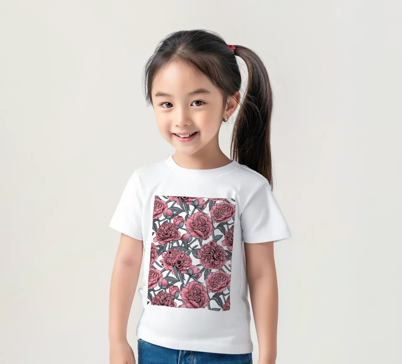 Rosa Pfingstrosengarten Kinder T-Shirt von Painted Nature