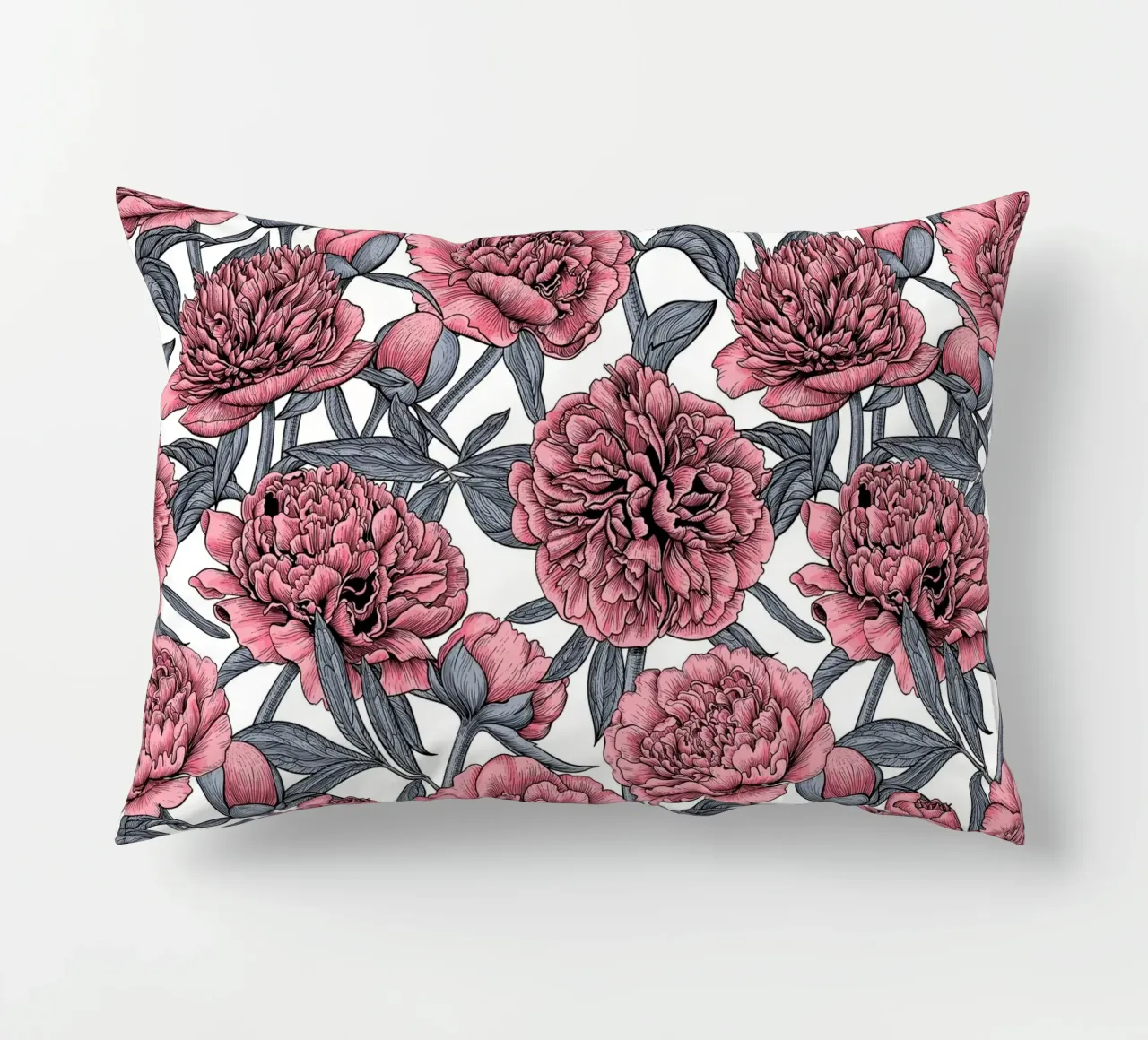 Pink peony garden decorative cushion by Painted Nature