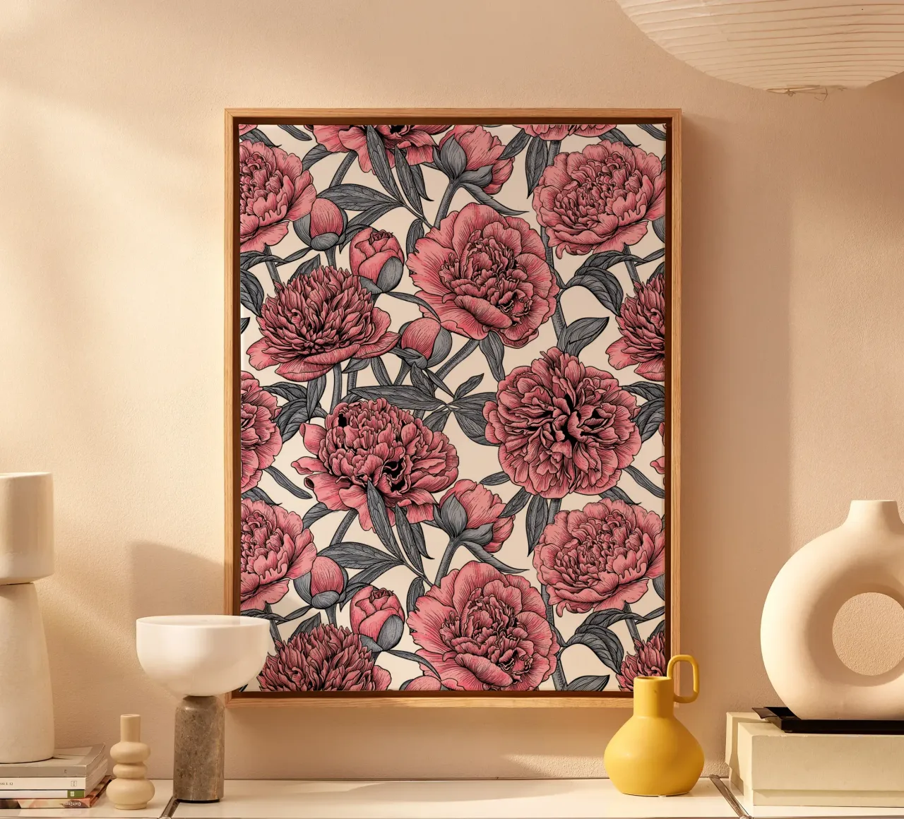 Pink peony garden canvas by Painted Nature