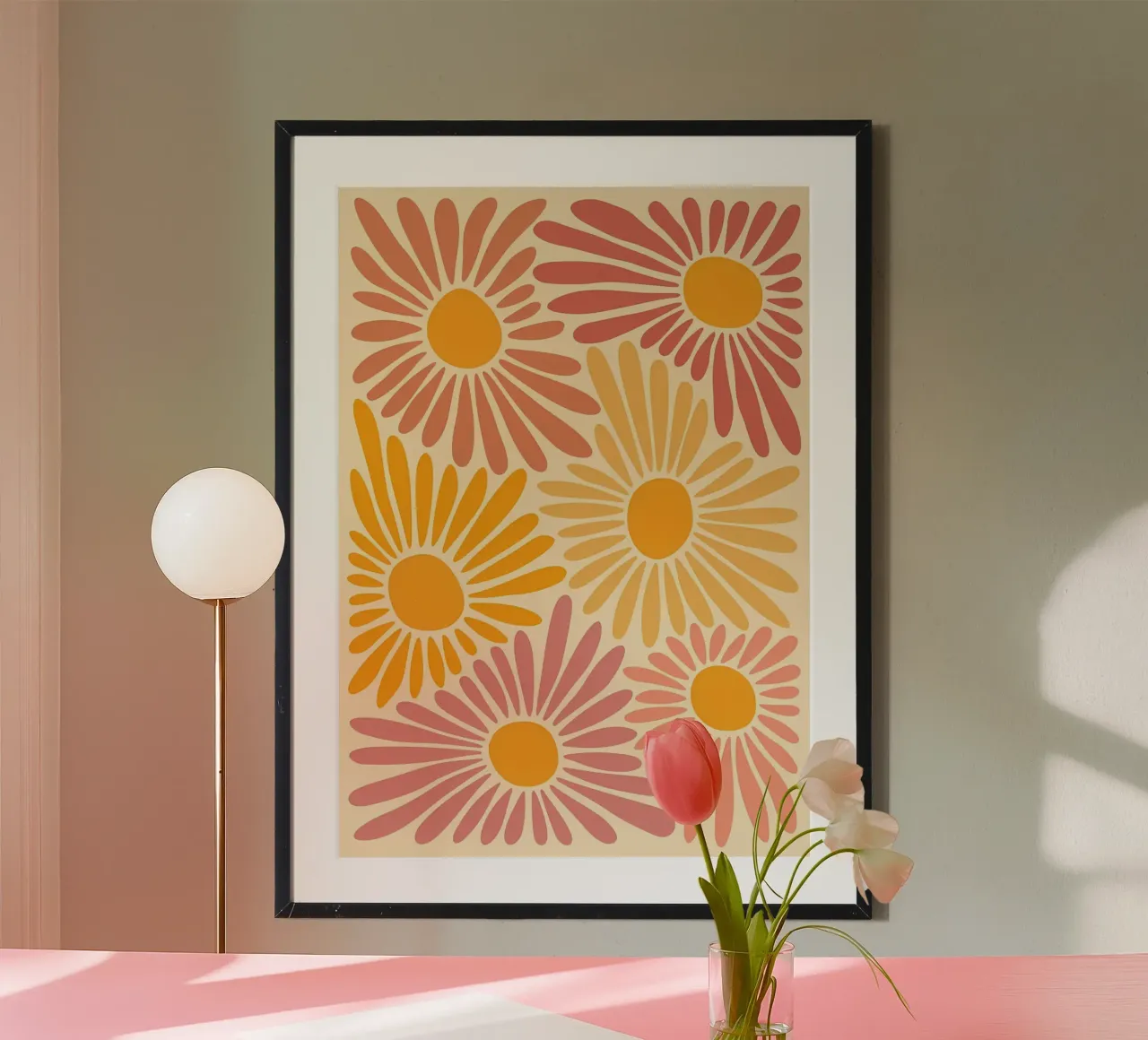 Fiori vintage estetici Margherite retrò poster con telaio in plastica da diedrich