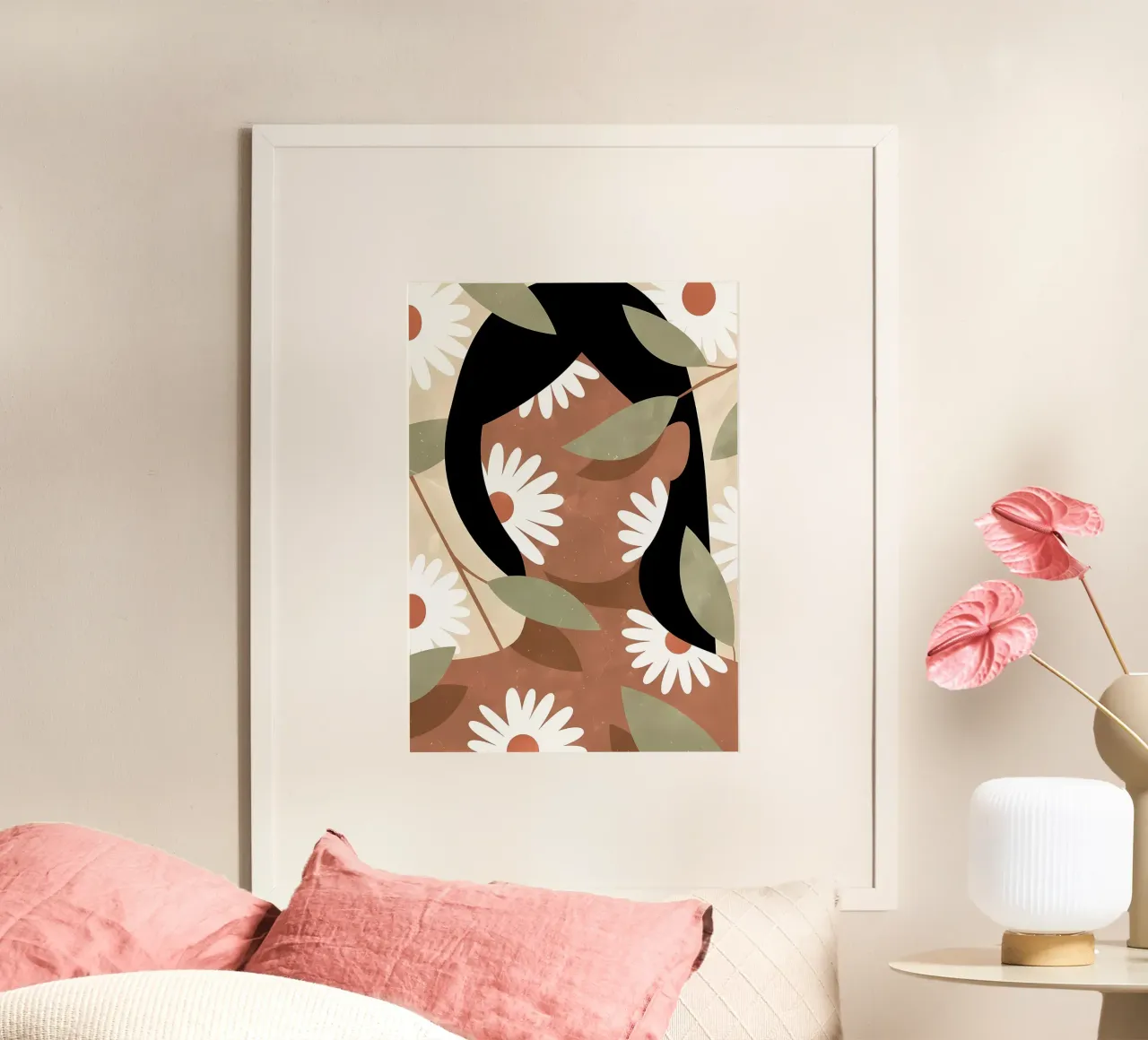 Donna e margherite Estetica Fiori Vintage Retro poster con telaio in alluminio da diedrich