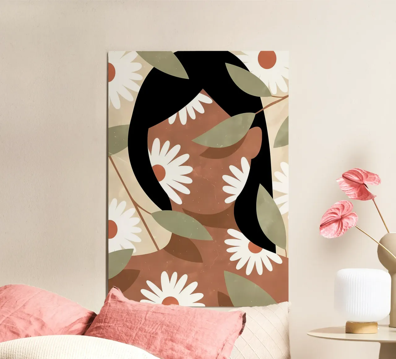 Donna e margherite Estetica Fiori Vintage Retro poster con telaio in alluminio da diedrich