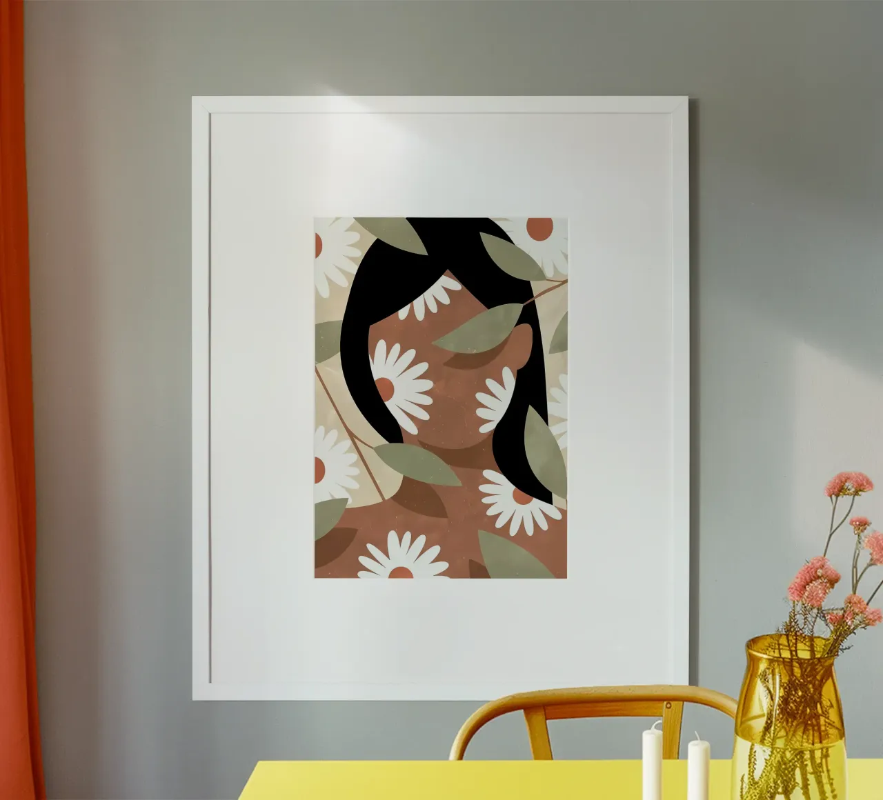 Donna e margherite Estetica Fiori Vintage Retro poster con telaio in legno da diedrich