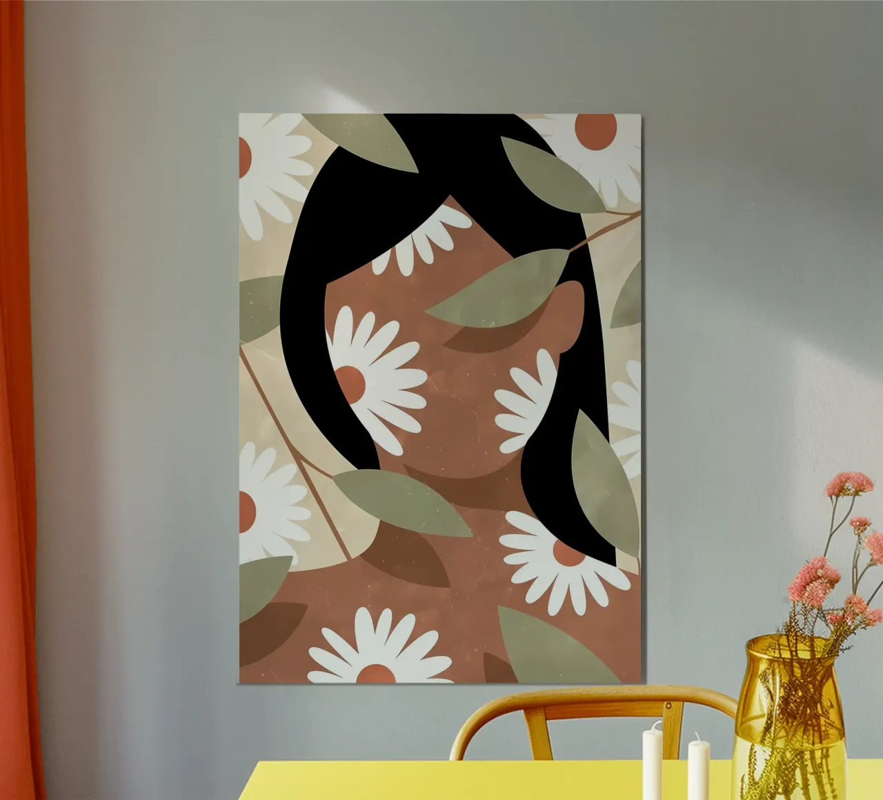 Donna e margherite Estetica Fiori Vintage Retro poster con telaio in legno da diedrich