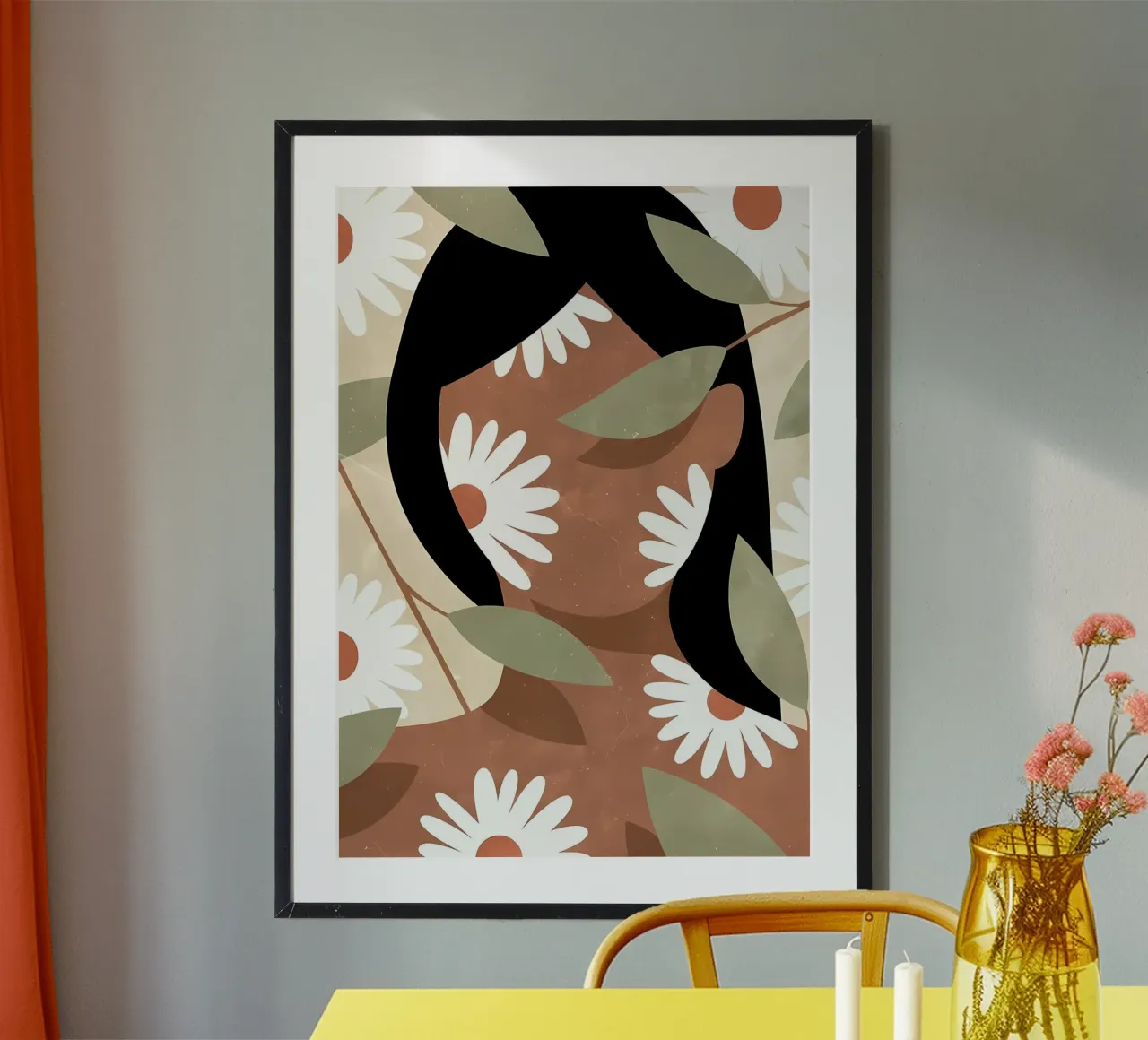Donna e margherite Estetica Fiori Vintage Retro poster con telaio in legno da diedrich