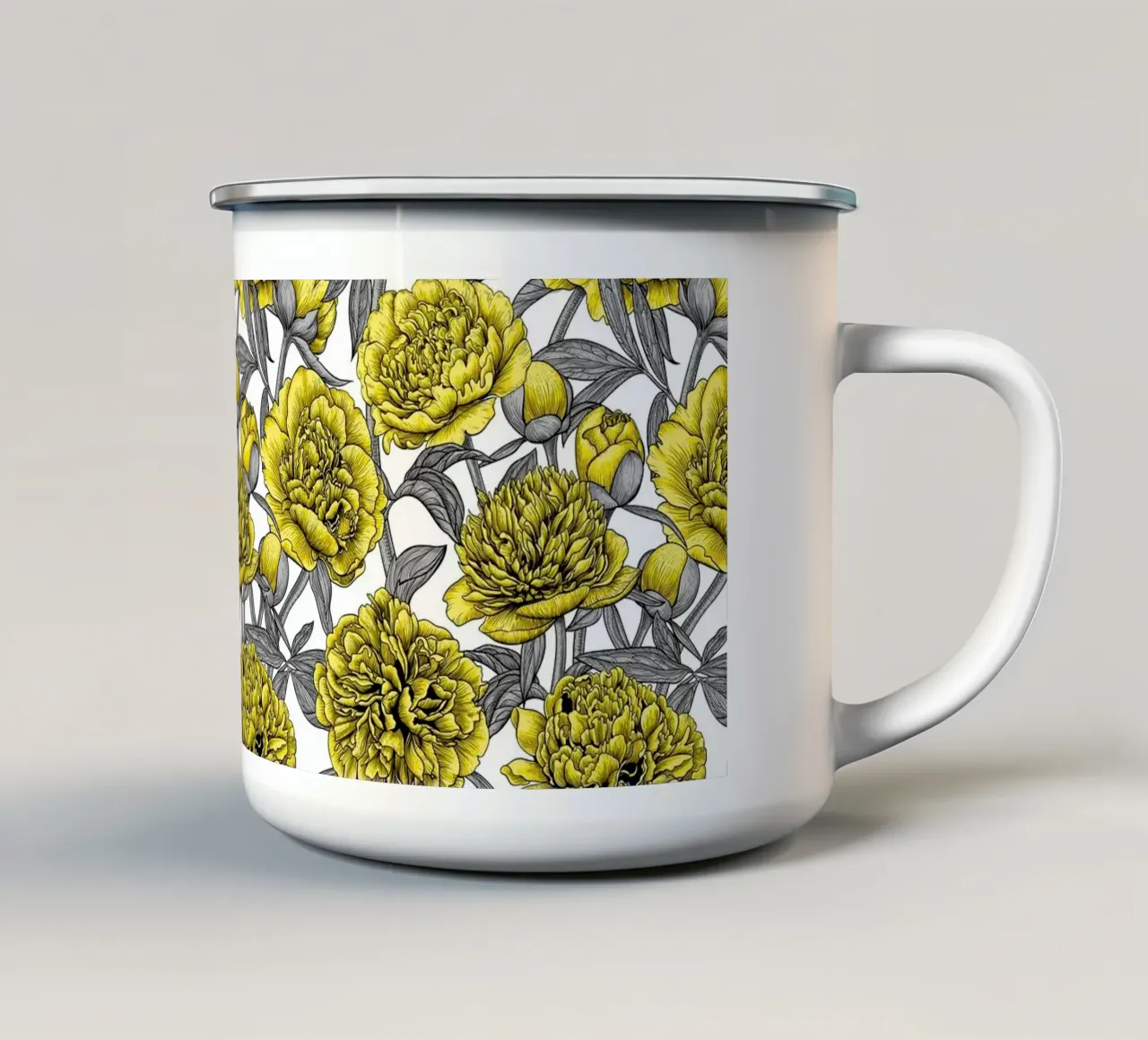 Giardino di peonie gialle tazza in smalto da Painted Nature