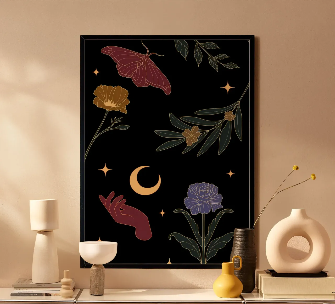 Estetica Fiori Vintage Retro Cool Notte Stellata poster con telaio in plastica da diedrich