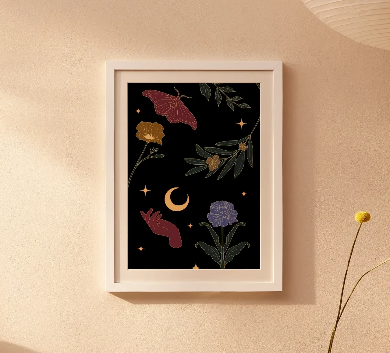 Estetica Fiori Vintage Retro Cool Notte Stellata poster con telaio in plastica da diedrich