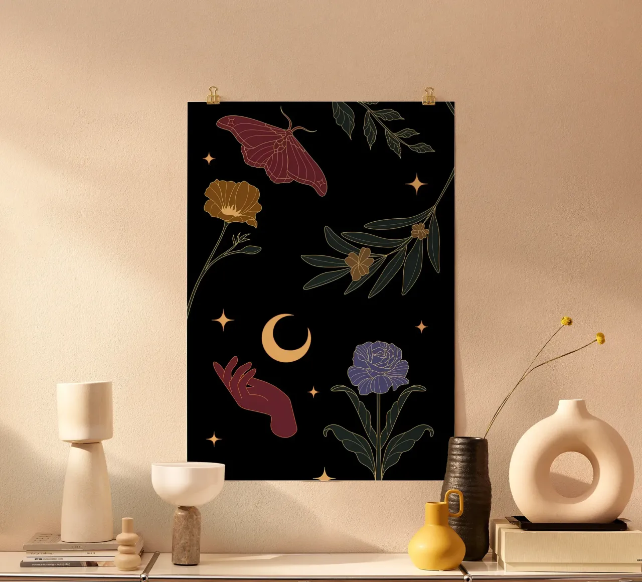 Estetica Fiori Vintage Retro Cool Notte Stellata poster con telaio in plastica da diedrich