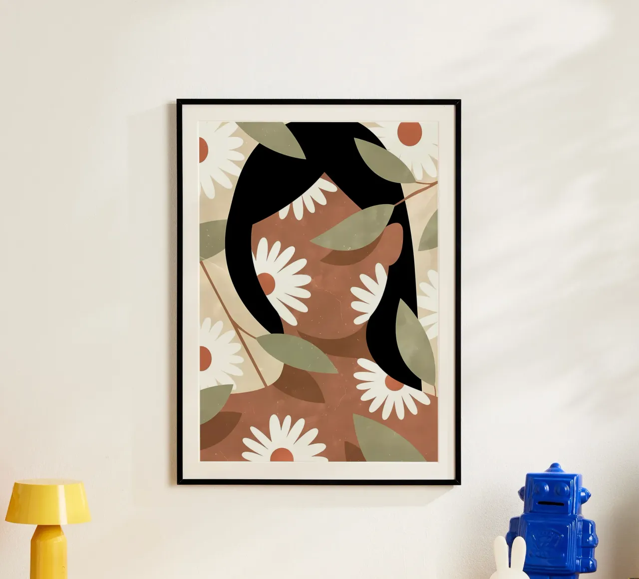 Donna e margherite Estetica Fiori Vintage Retro poster con telaio in legno da diedrich