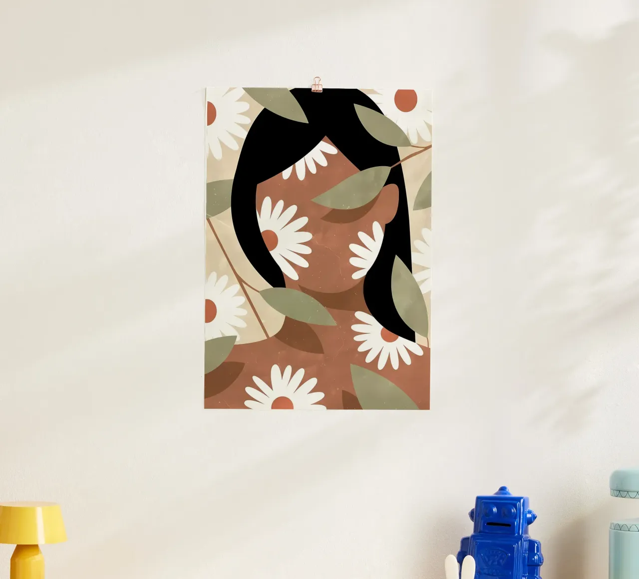 Donna e margherite Estetica Fiori Vintage Retro poster con telaio in legno da diedrich