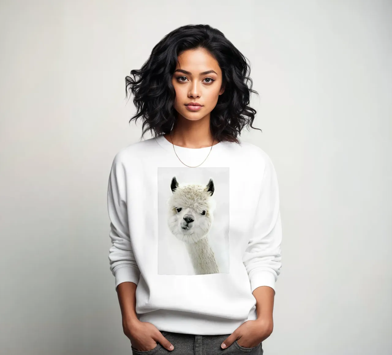 Peeky Alpaca Sweatshirt von Monika Strigel