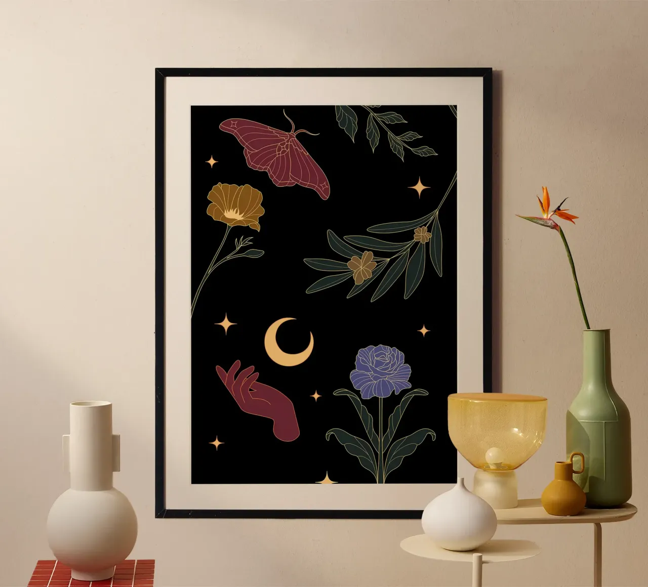 Estetica Fiori Vintage Retro Cool Notte Stellata poster con telaio in alluminio da diedrich
