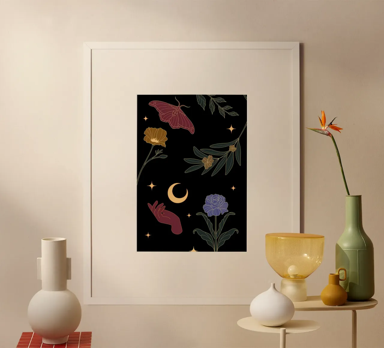 Estetica Fiori Vintage Retro Cool Notte Stellata poster con telaio in alluminio da diedrich