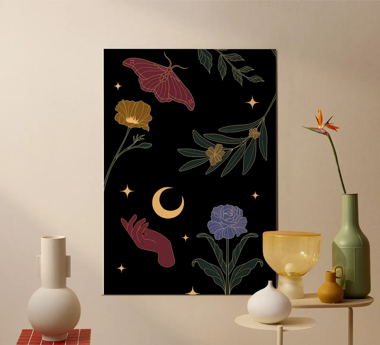Estetica Fiori Vintage Retro Cool Notte Stellata poster con telaio in alluminio da diedrich