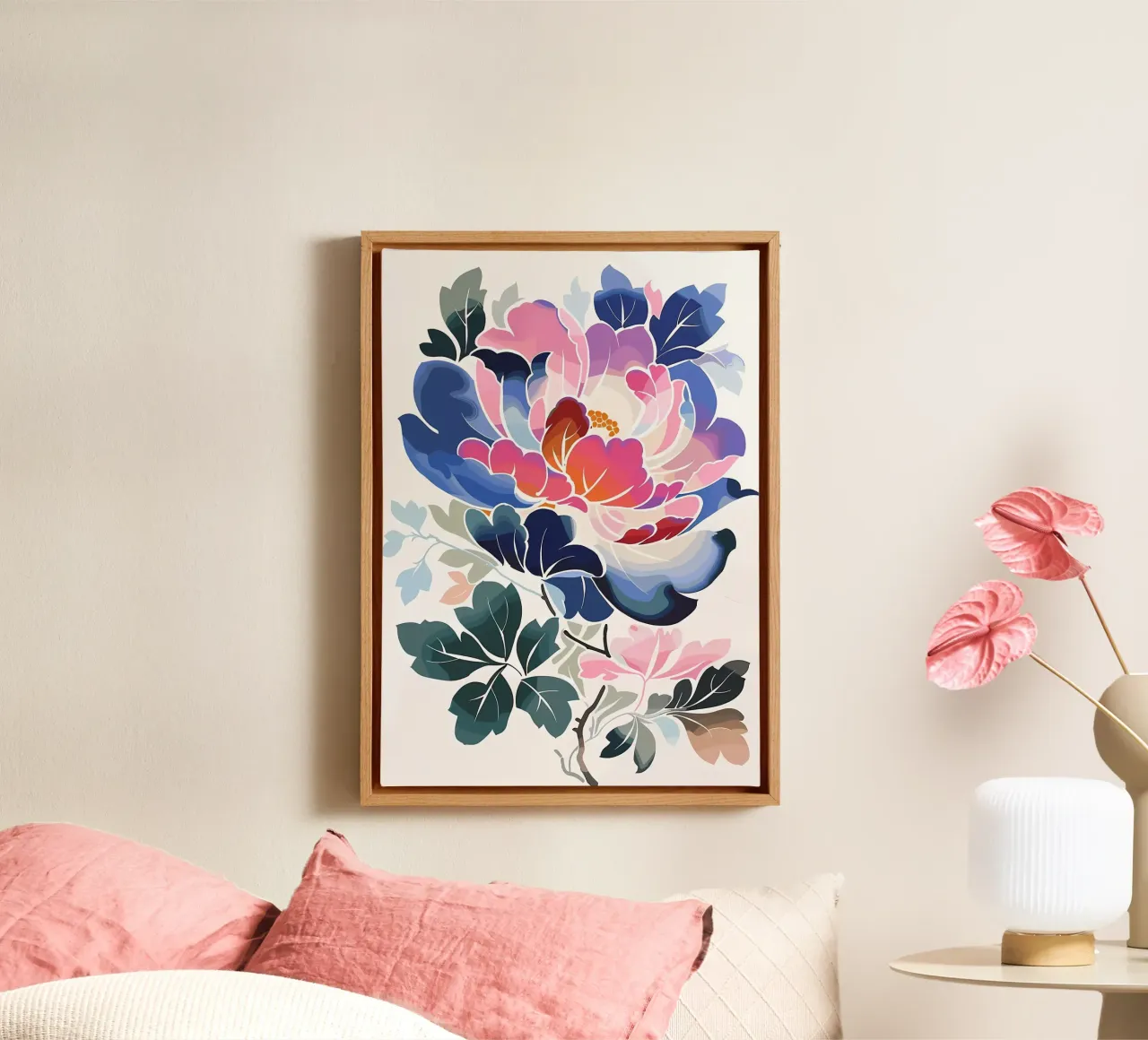 Bloem Retro Japans canvas met Baklijst van diedrich