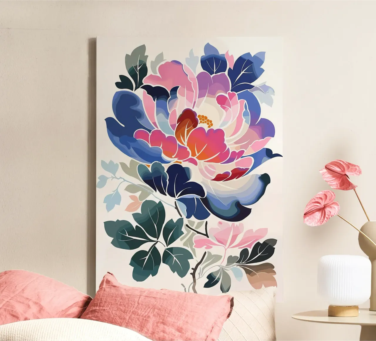Bloem Retro Japans canvas met Baklijst van diedrich