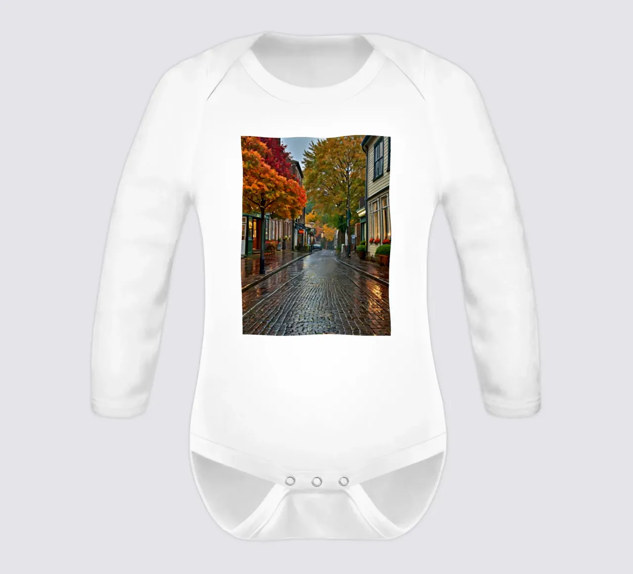 Incantevole strada acciottolata fiancheggiata da alberi body neonato maniche lunghe da DesignDoodle