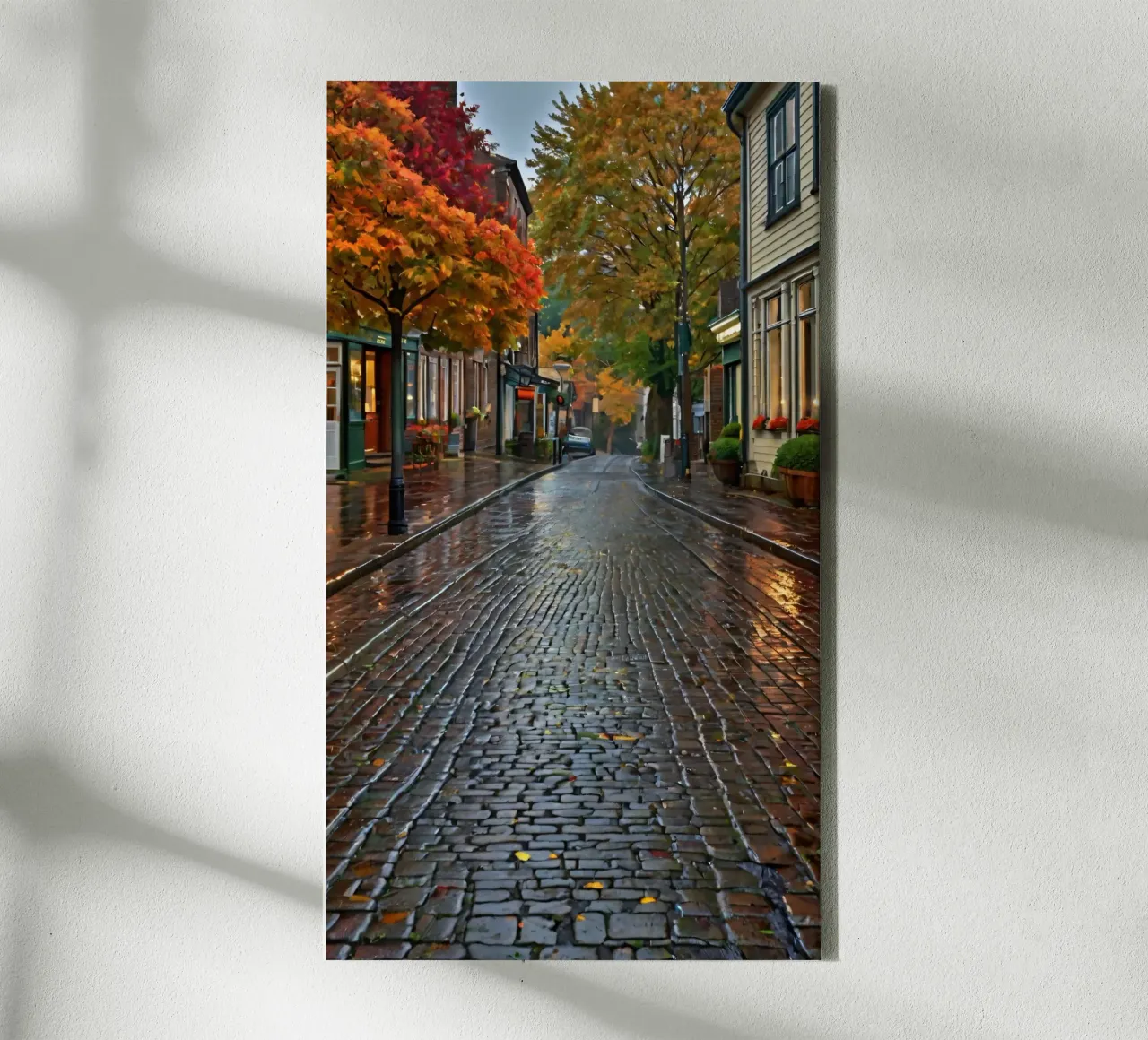Charming cobblestone street lined with trees canvas by DesignDoodle
