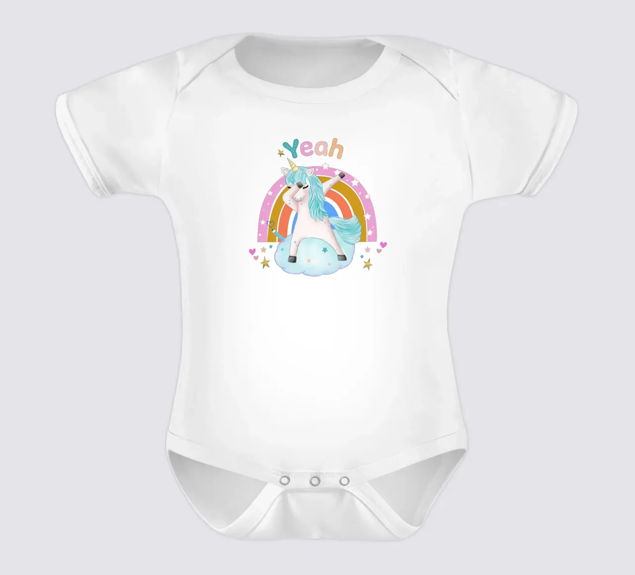 Simpatico unicorno. Con arcobaleno. body neonato maniche corte da CalliLetters