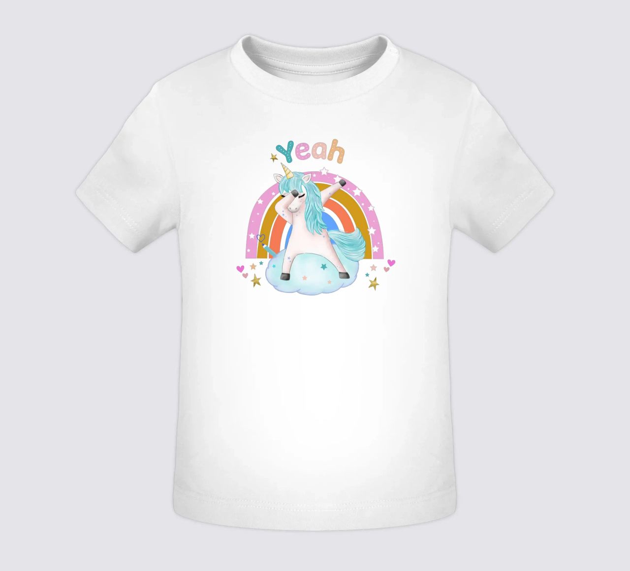 Simpatico unicorno. Con arcobaleno. maglietta neonato da CalliLetters