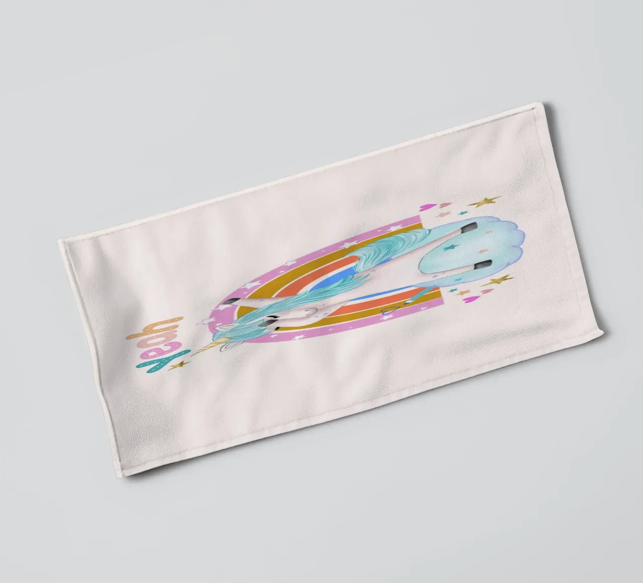 Cute unicorn. With rainbow. towel by CalliLetters