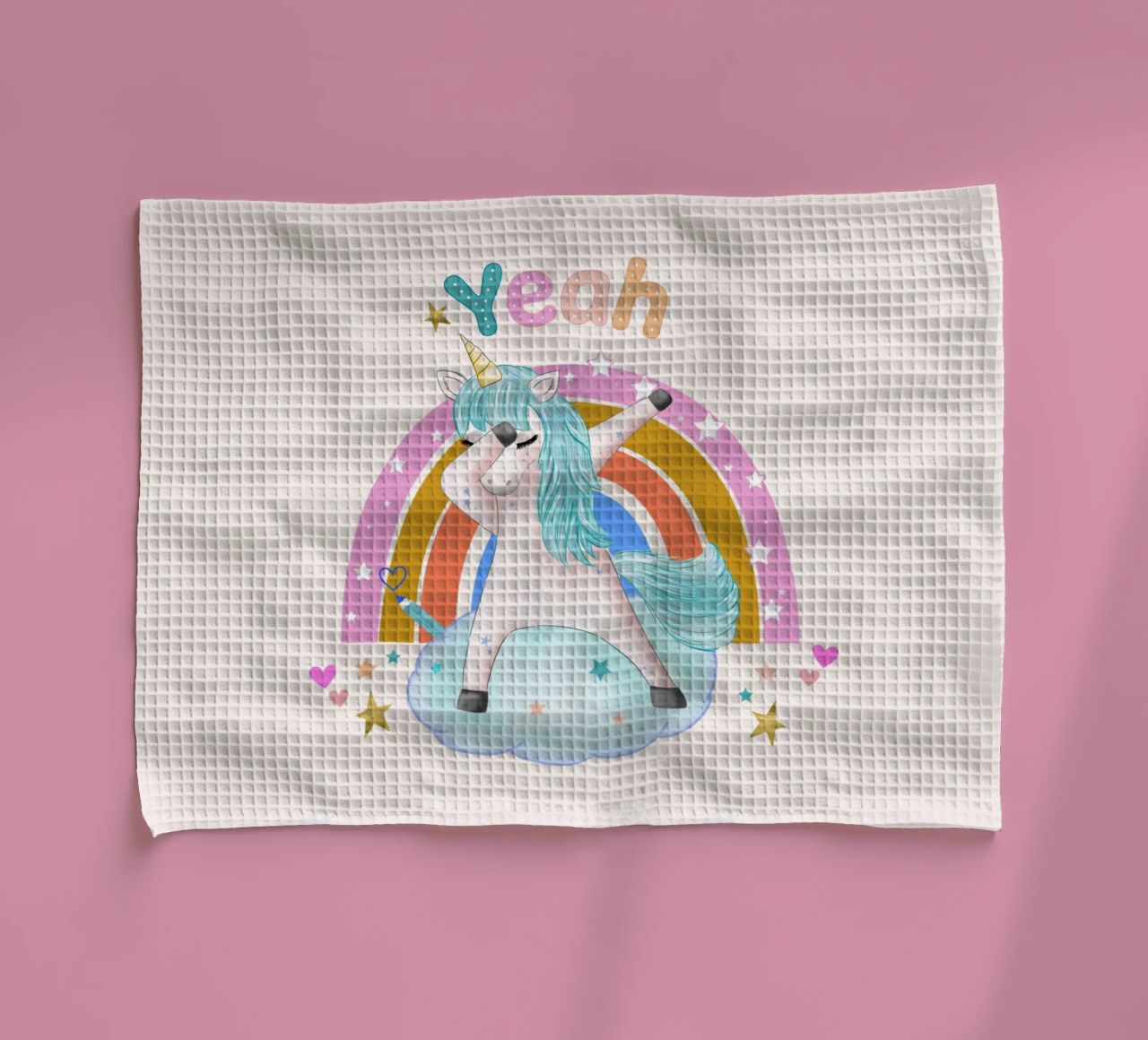 Mignonne licorne. Avec arc-en-ciel. torchon de CalliLetters