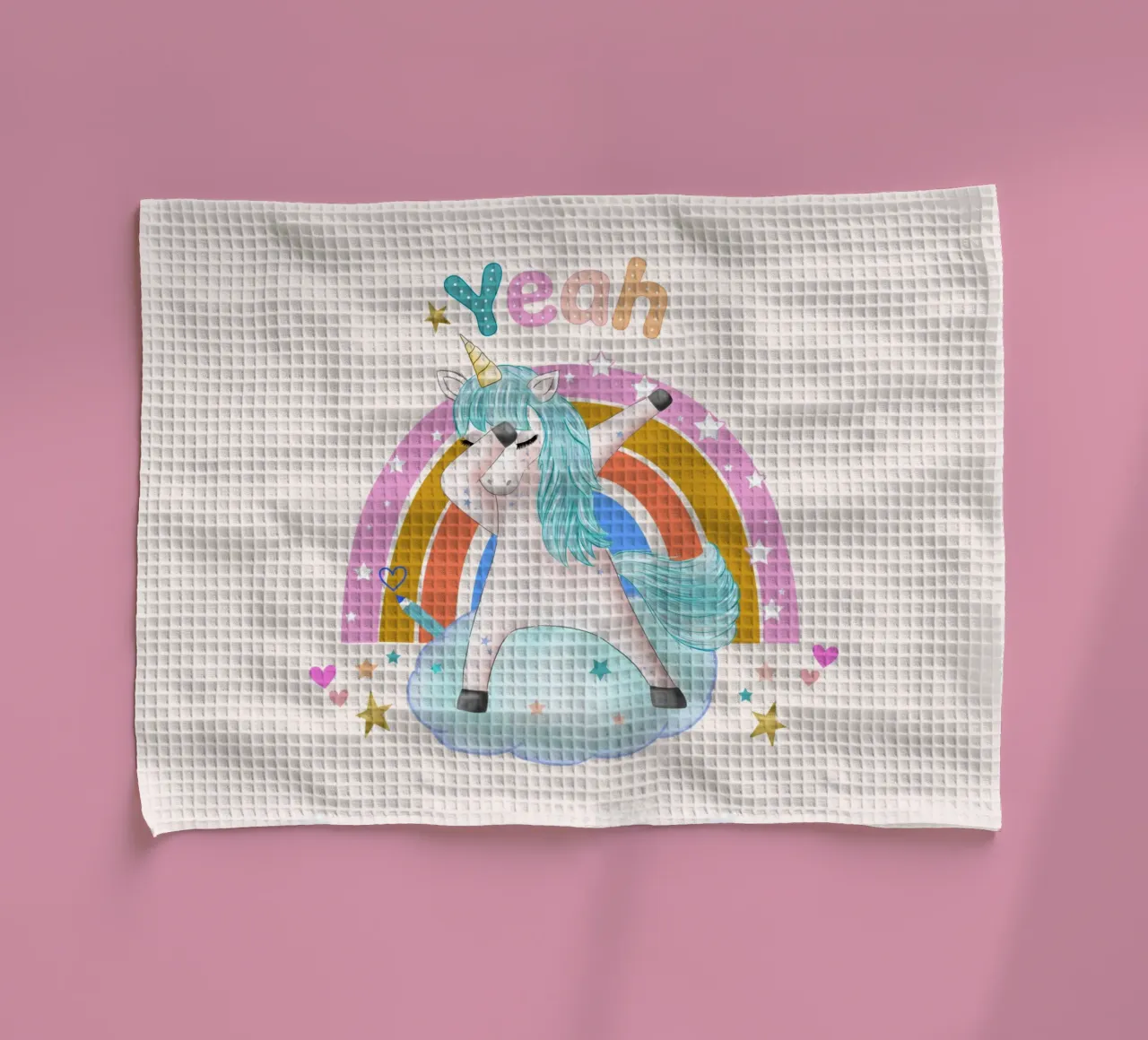 Simpatico unicorno. Con arcobaleno. canovaccio da cucina da CalliLetters