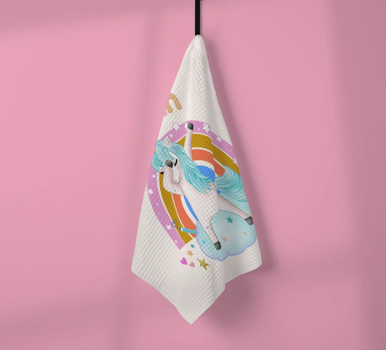 Simpatico unicorno. Con arcobaleno. canovaccio da cucina da CalliLetters