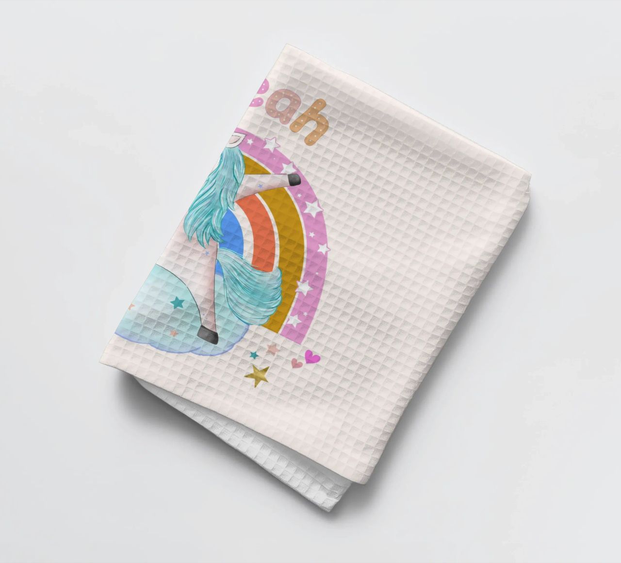 Mignonne licorne. Avec arc-en-ciel. torchon de CalliLetters