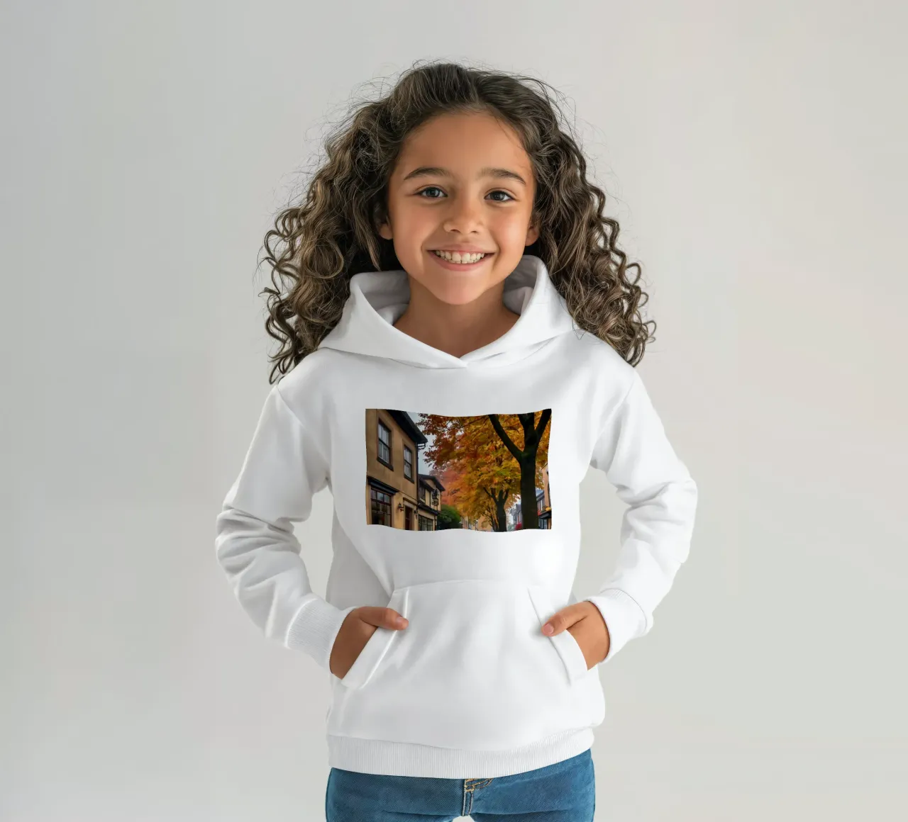 Tranquilla strada di ciottoli in autunno con foglie colorate felpa bambino con cappuccio da DesignDoodle