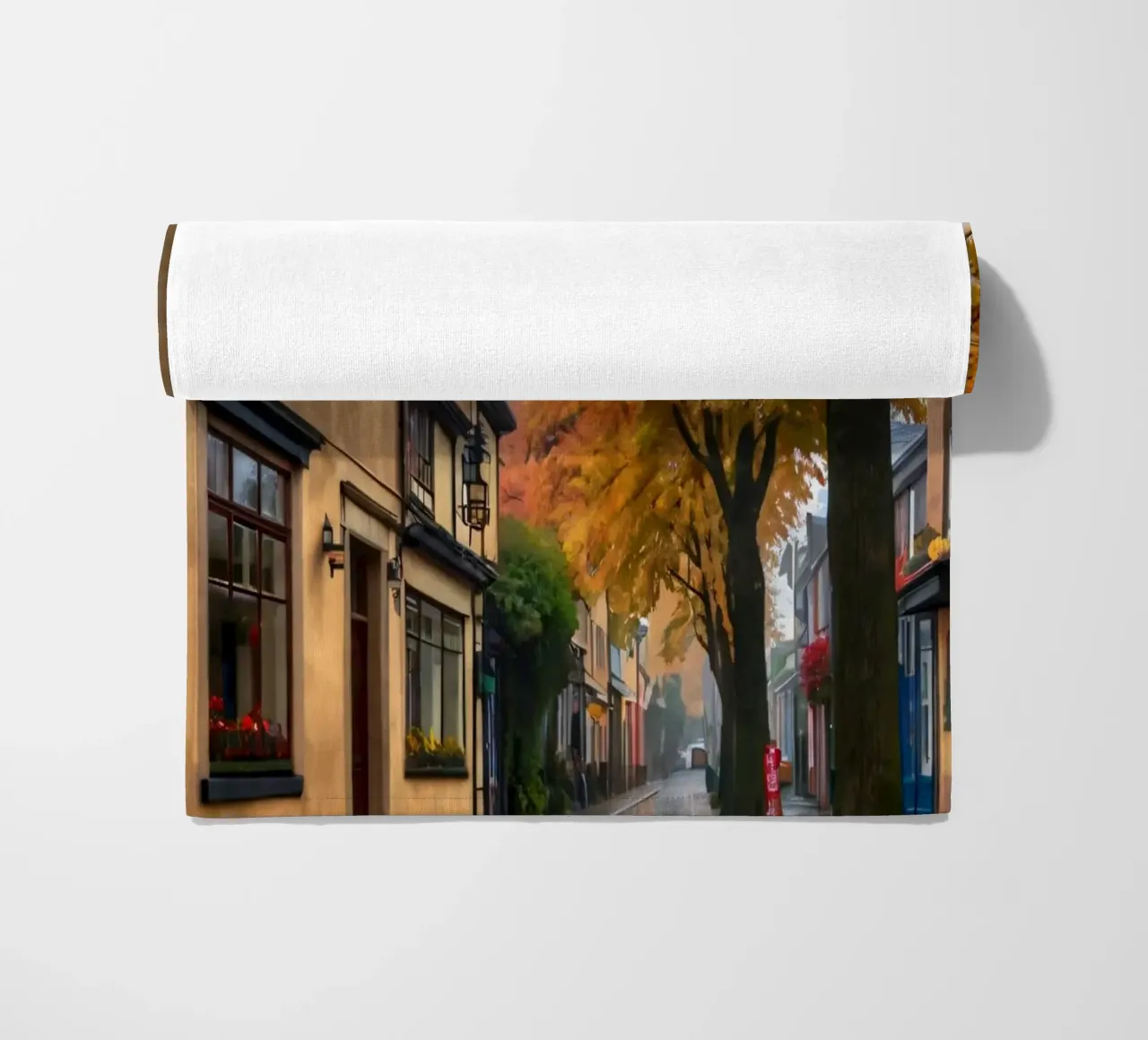 Tranquilla strada di ciottoli in autunno con foglie colorate telo mare da DesignDoodle