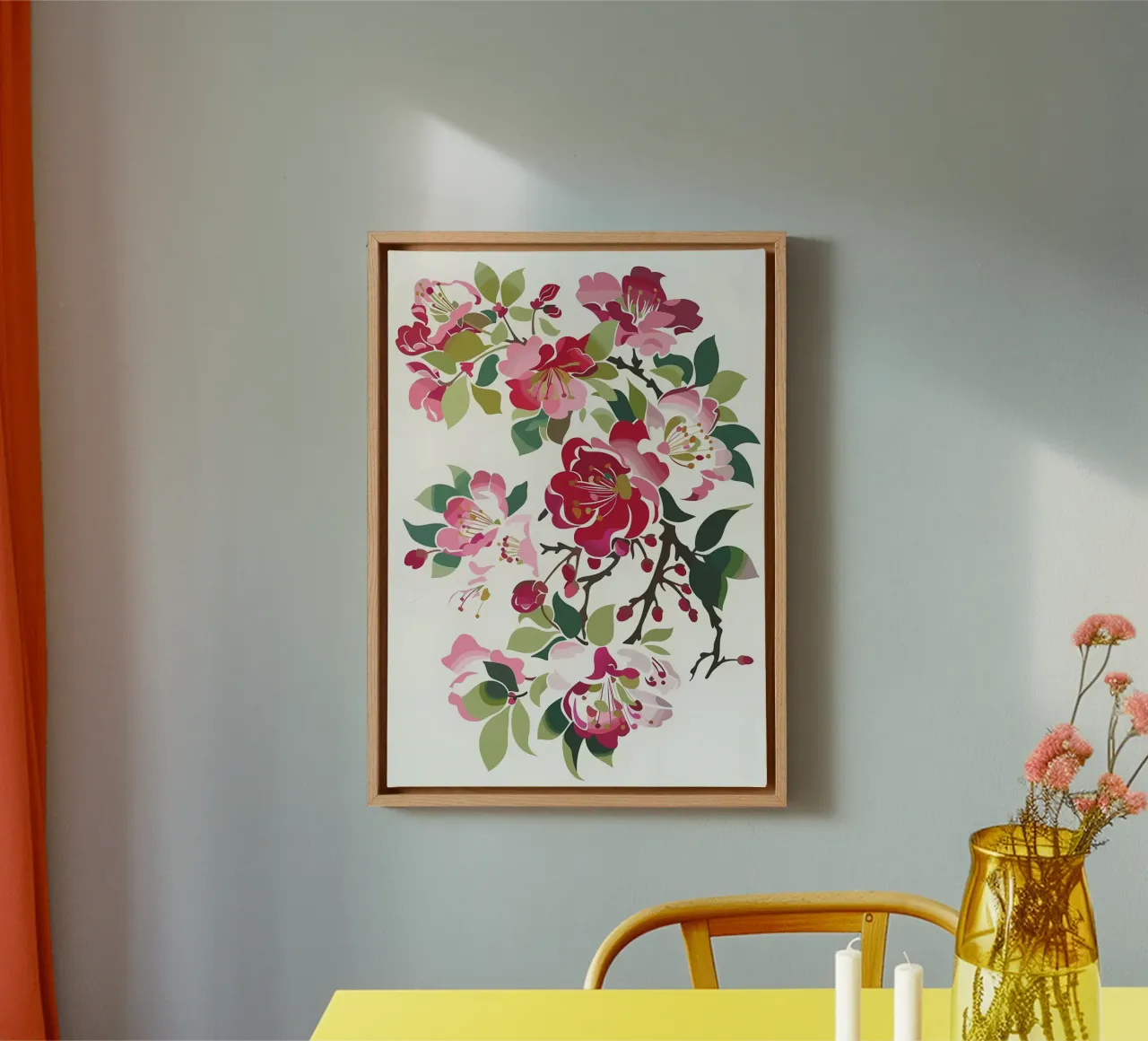 Bloem Retro Japans canvas met Baklijst van diedrich