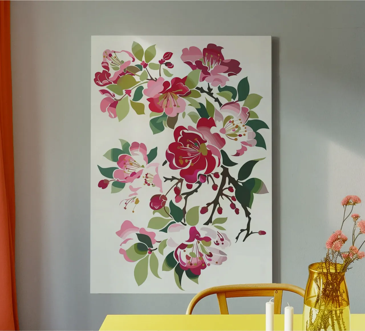 Bloem Retro Japans canvas met Baklijst van diedrich