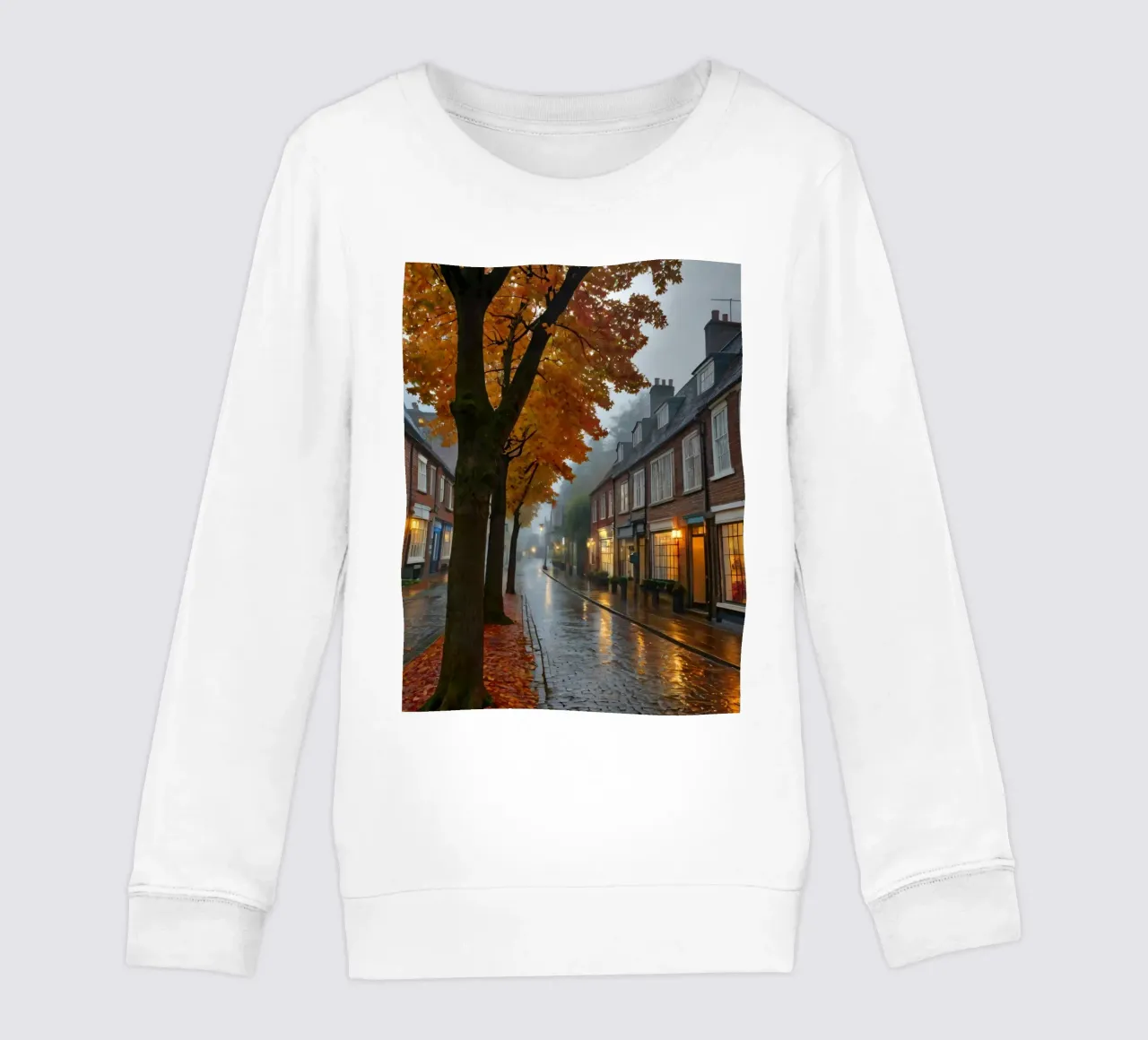 Una piovosa giornata autunnale in una pittoresca cittadina dalle strade acciottolate felpa bambino da DesignDoodle